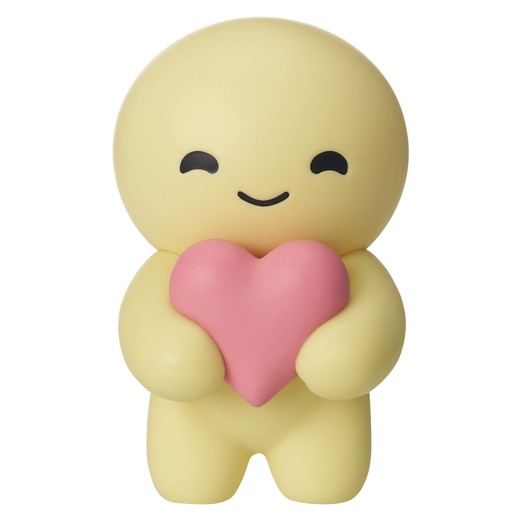 Love — a pale yellow Miiro figure cradling a soft pink heart.